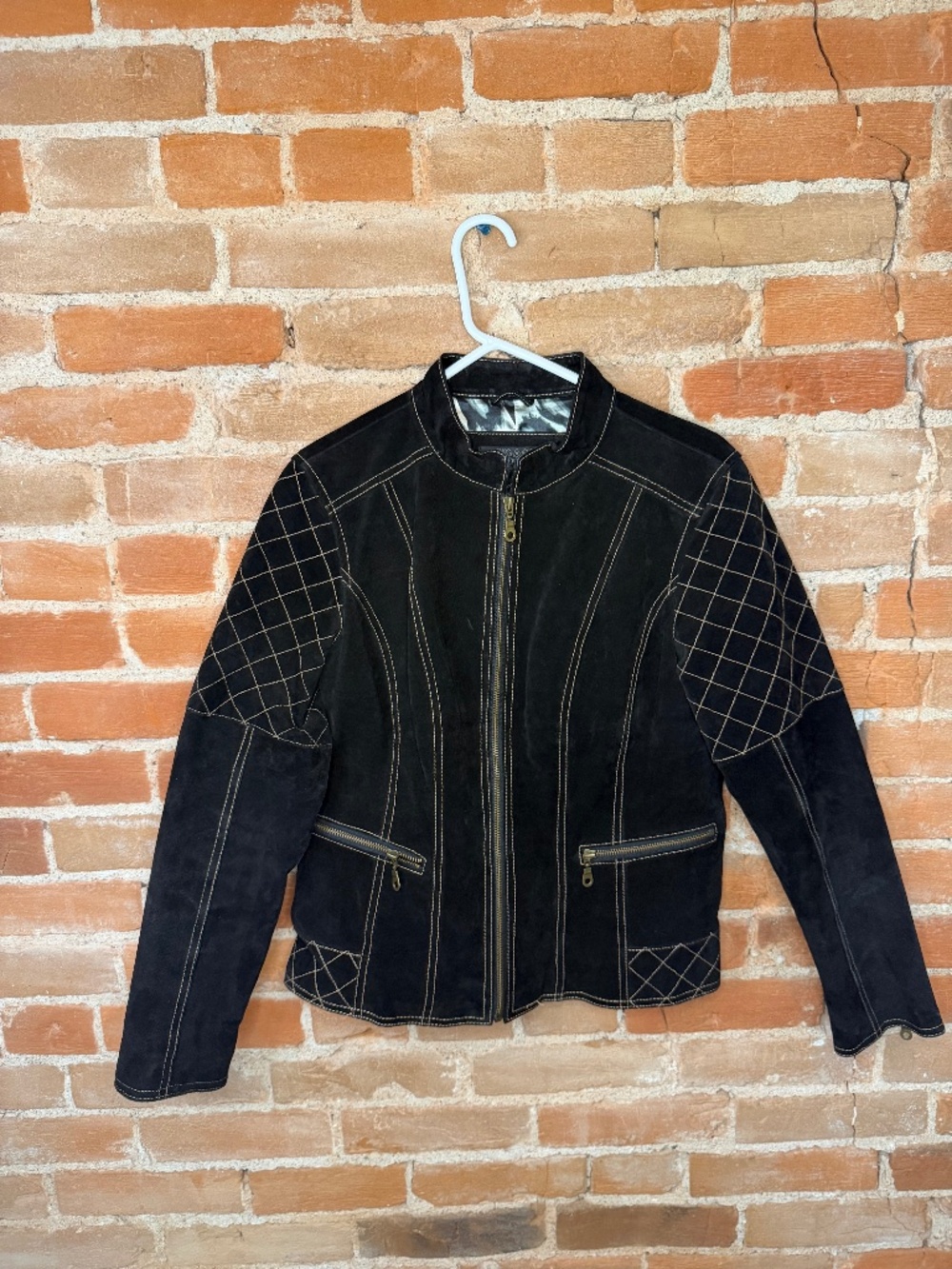 Live a Little Black Faux Suede Moto Jacket | Size Medium | Quilted Details